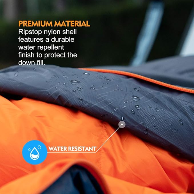 ZOOOBELIVES 10 Degree F Hydrophobic Down Sleeping Bag for Adults - Lightweight and Compact 4-Season Mummy Bag for Backpacking, Camping, Mountaineering and Other Outdoor Activities – Alplive D1500