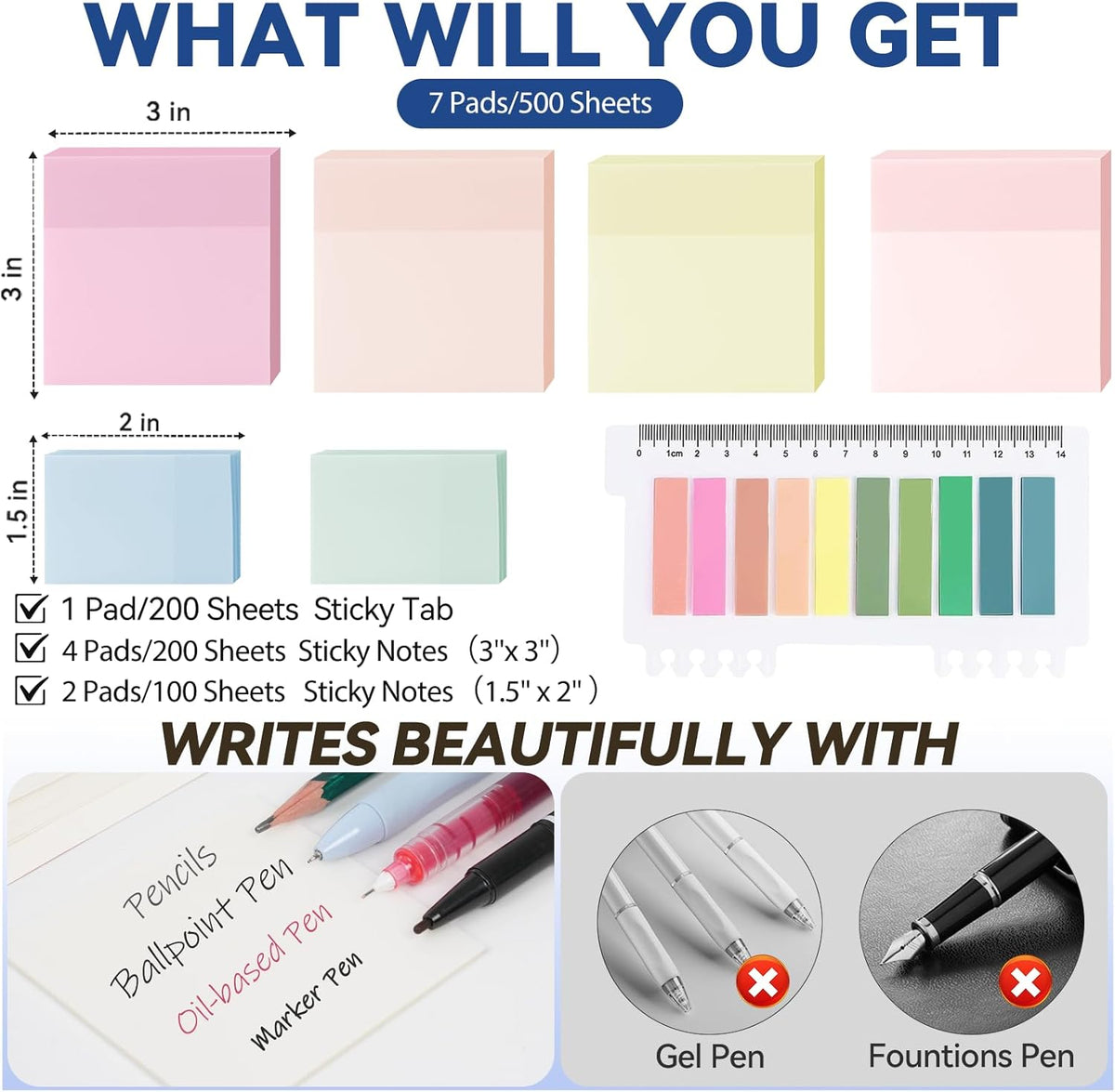 500 Sheets Transparent Sticky Notes with Index Tab, Waterproof & Crystal Clear Sticky Notes Sets, See-Through PET Sticky Note, 5X The Sticking Power Translucent Sticky Note Pad, 7 Pads