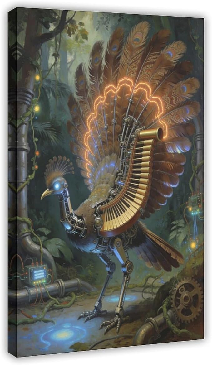 Framed Mechanical Fantasy Wall Art for Living Room TV Wall Vintage Steampunk Aesthetic Home Decor 16x24inch(40x60cm)