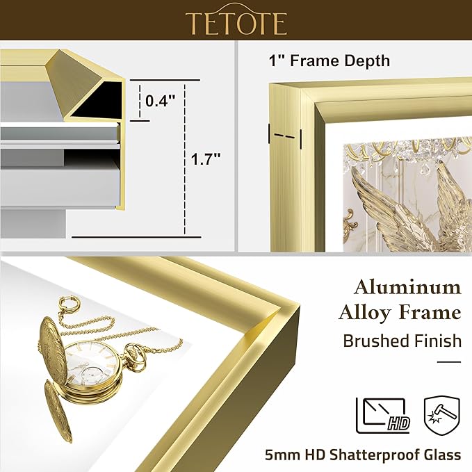 TETOTE Gold LED Bathroom Mirror with Lights 40x32 Front & Back Light Vanity Framed Mirror Baroque Anti Fog Dimmable White/Warm/Natural,CRI90+,Waterproof,Wall Mounted(Horizontal/Vertical)