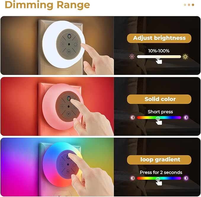 Dawnrise Night Lights Plug Into Wall, Dusk to Dawn Sensor, 2 Pack,12-Color Changing Led Plug in Night Light Dimmable for Bedroom, Stairs, Kitchen, Hallway, Utility Room, Kids Room
