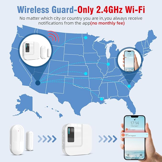 Door Chime,Sanjie WiFi Door Sensor Open Chime When Entering for Business/Home/Store/Office Alert Your Phone,Alarms for Kids Safety,500 FT Range,20 Ringtones ,1 Sensor 1 Receiver