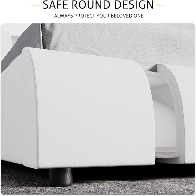 SHA CERLIN Queen Platform Bed Frame with Iron Pieces Decor and Adjustable Headboard/Deluxe Upholstered Modern Bed with Solid Wooden Slats Support/No Box Spring Needed, White