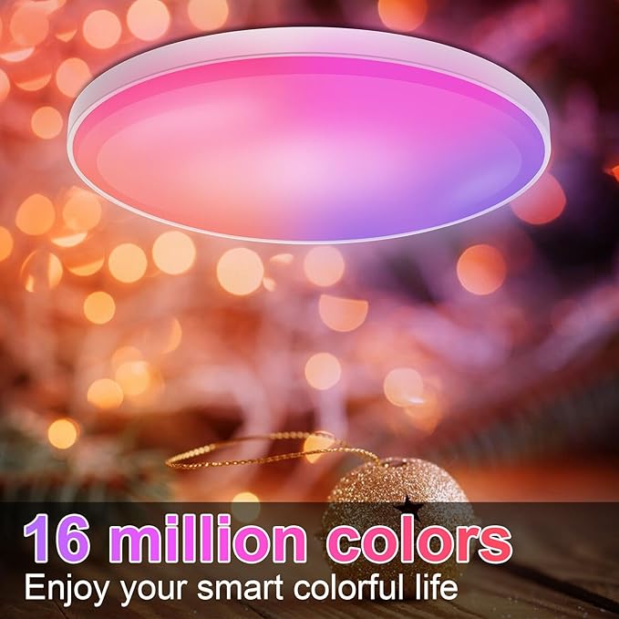 Smart Ceiling Light 30W, 12IN RGBWW LED Panel Light with App & Remote Control, 16M Colors & White (2700K-6500K), Music Sync, Works with Alexa & Google Assistant, for Bedroom, Kitchen, Living Room