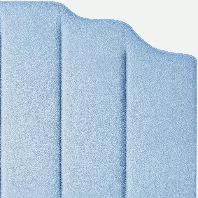 24KF Light Blue Teddy Fabric Tufted for Queen Upholstered Headboard, Modern Vertical Channel Design Full Headboard with Stepped Silhouette Top Edge,6026-Q-Teddy Light Blue