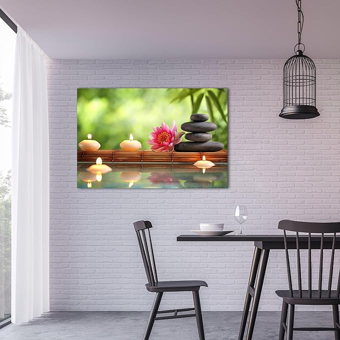 Zen Wall Art Decor, Modern Bathroom Zen Decor Wall Art, Canvas Wall Art for Spa Zen Room Decor, Green Bamboo Forest and Black Pebble Relaxing Art Prints for Office Meditation Decor 24x36 Inches