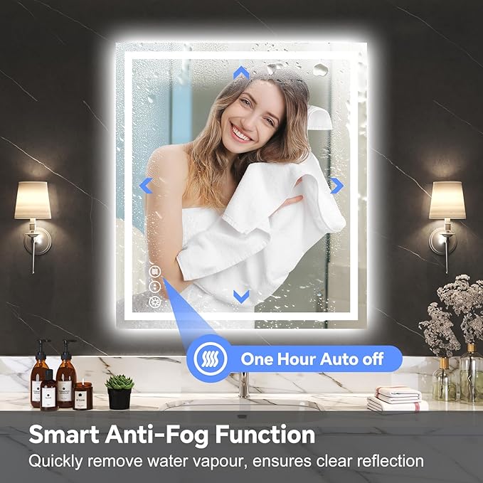 LED Bathroom Mirror 30x40 Inch Anti-Fog Bathroom Mirror with Lights, Wall Mounted Lighted Vanity Mirrors, Dimmable, Backlit + Front Lit, Smart Bathroom Vanity Mirror with 3 Colors Temperature