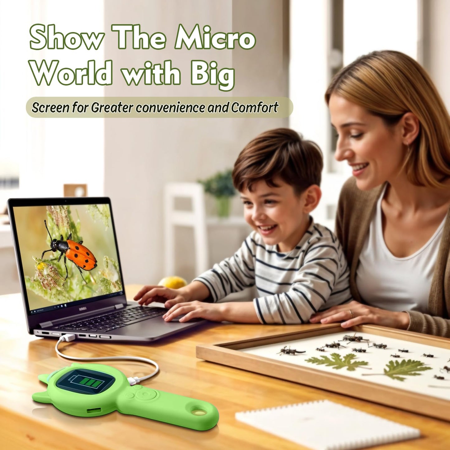 Kids Microscope- 500x Magnification,16X Zoom,Handheld Microscope for Kids with HD Cam,Portable Science Learning Tool,Christmas Birthday Gifts for Boys Girls Aged 3-12,32GB SD Card Include（Green）