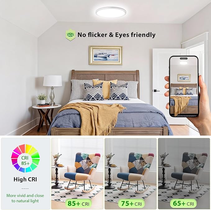 hunhun 6 Pack 3200lm LED Flush Mount Ceiling Light 12 Inch, 5CCT Adjustable,Super Slim 0.87 inch led Ceiling Light Fixture for Bedroom, Living Room, Dining Room (White, 6-Pack)