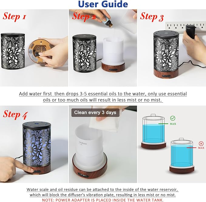 Essential Oil Diffuser Aromatherapy Diffuser - Metal Aroma Diffuser for Home 150ml Ultrasonic Cool Mist Diffuser with 7 Colors Light Auto Shut-Off Protection for Home Office Decor & Gift (Dragonfly)
