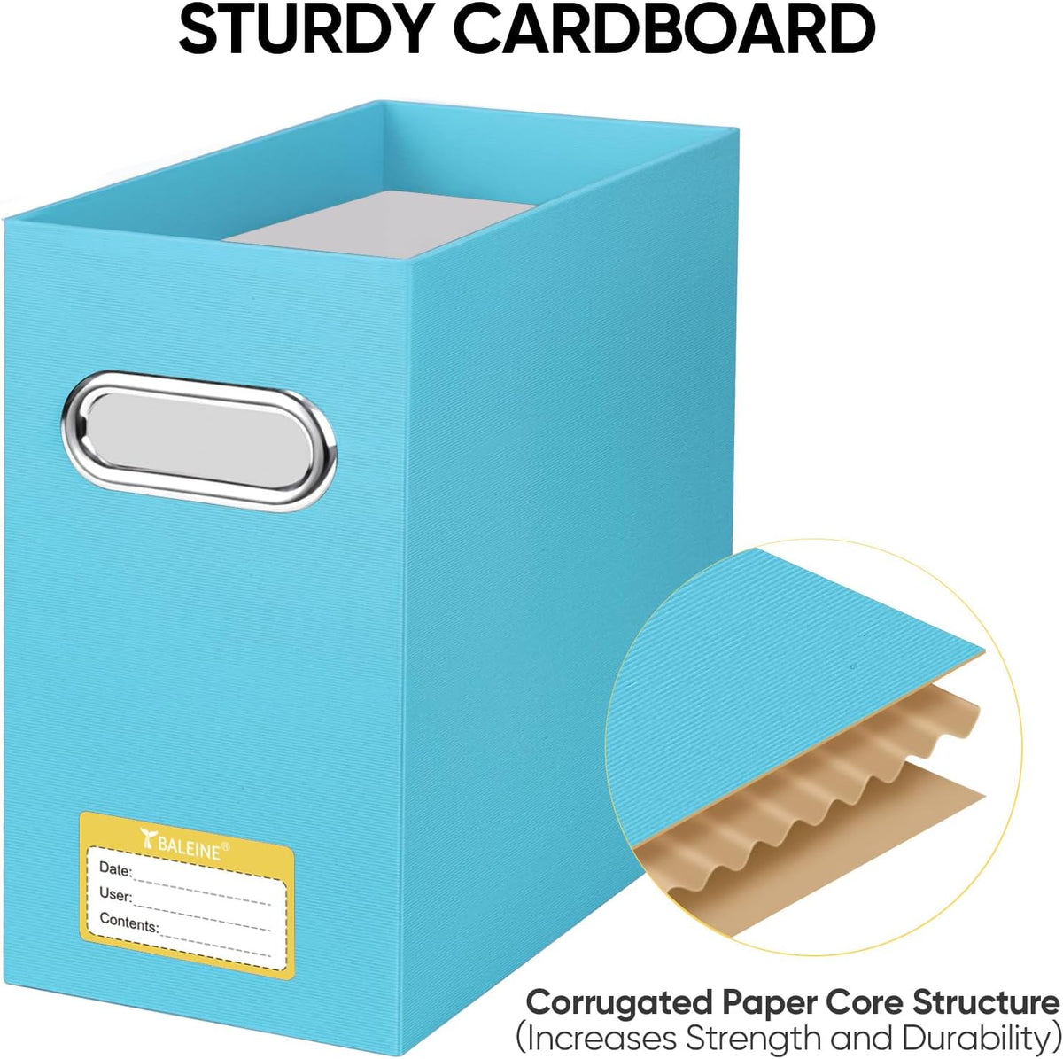 BALEINE File Organizer Box, Cardboard File Folder Organizer with Handle for Letter Size, Portable Collapsible Hanging Filing Box for Home Office Document Storage (2 Pack, Blue)