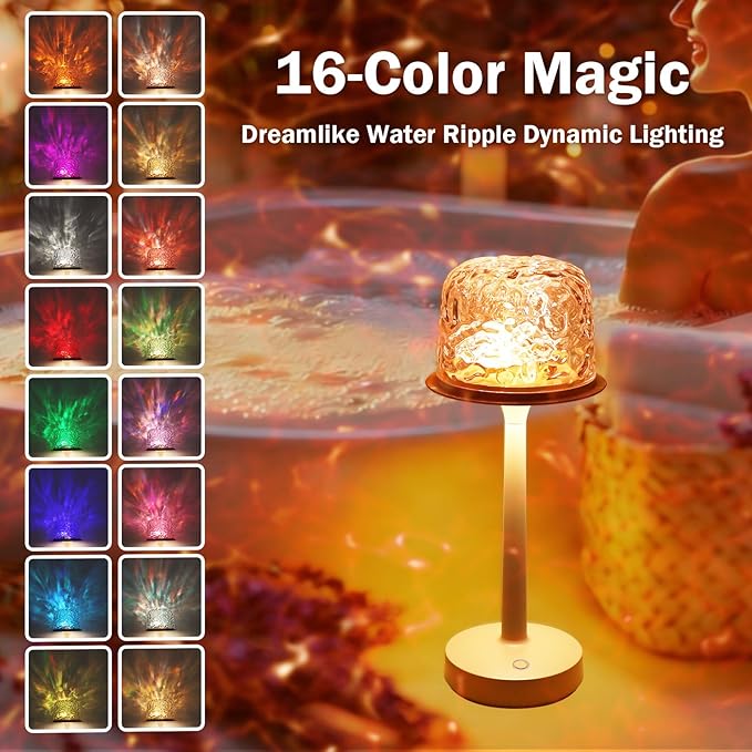 Waterproof Shower Lamp Cordless, Rechargeable Shower Light with 16 Color Ocean Wave Lights Projector, Rechargeable Bathroom Lamp with Touch & Remote Control,Spa-Like Mood Light for Bathtub/Shower