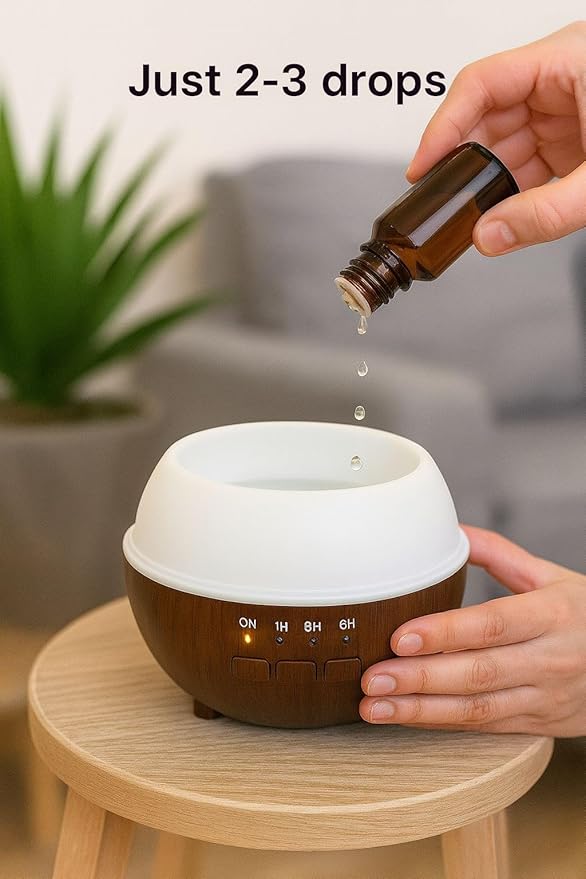 2-in-1 Air Humidifier & Aroma Diffuser Home Fragrance Room Decor Essential Oil Diffuser Humidifiers for Bedroom LED Light Color Changing Car Air Freshener (Dark Wood-2)