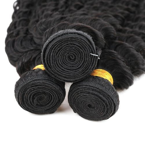 Condescension Brazilian Human Hair Bundles 18 20 22 Inch Deep Wave 3 Bundles Human Hair 100% Unprocessed Remy Brazilian Virgin Weave Hair Natural Black for Women
