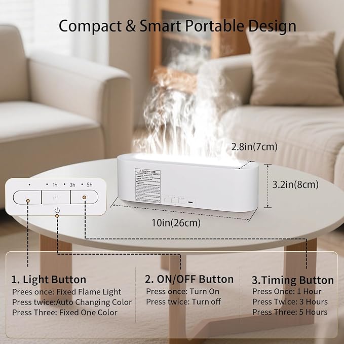 Essential Oil Diffuser, 180ml Flame Air Diffuser Humidifier, Ultrasonic Fireplace Aromatherapy Diffuser with 7-Color LED Light, 3 Timer, Auto-Off for Bedroom Home Room Decor & Gift
