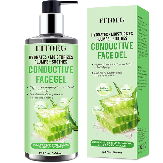 Conductive-Gel-for-Face-Microcurrent, 13.5 Oz Large Bottle Hydrating Massage Gel Serum for Facial Machine Device, Leave-On Gel Primer for Face,Hyaluronic Acid,Aloe Vera,Vitamin E