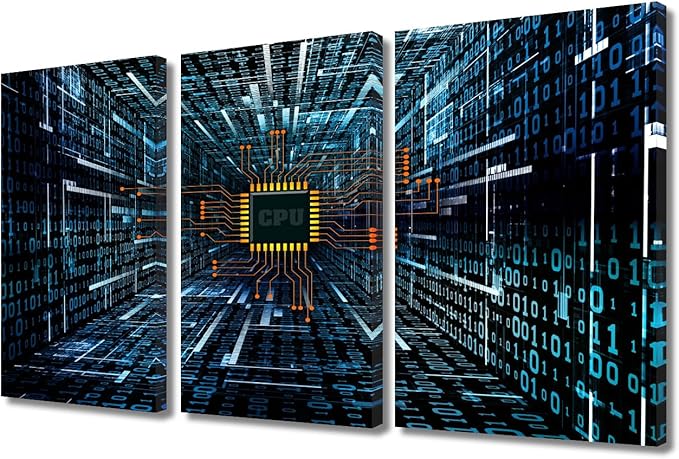 Canvas Wall Art for Living Room Electronic PC Large Wall Art CPU Concept Paintings Modern Artwork Computer Chip Contemporary Home Decor Print On Canvas for Bedroom Office Ready to Hang (24"Wx36"H)