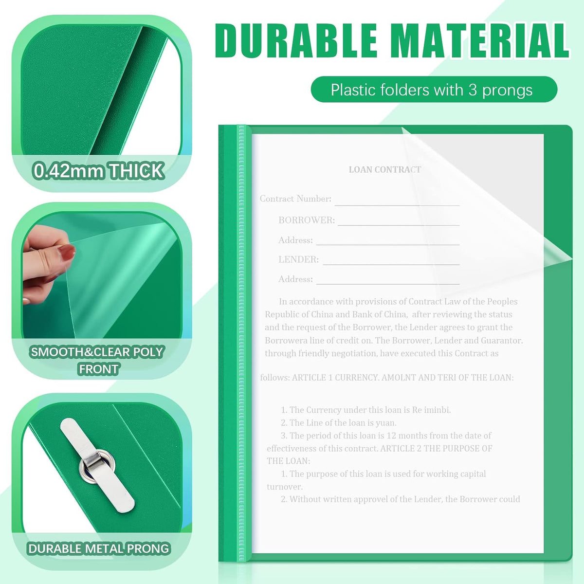 Teling 48 Pcs Clear Front Report Covers with Prongs Plastic Presentation Folders 3 Prong Resume Portfolio Folder for School(Green)