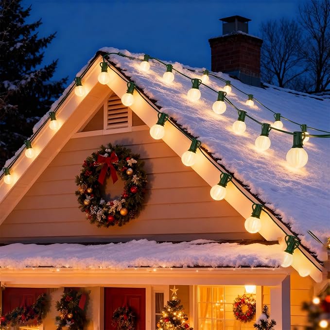 25ft Outdoor Christmas LED String Lights,G40 Frosted White Globe Lights with 27pcs Plastic Bulbs,Round Bulb Christmas Lights for Indoor/Outdoor Wedding Backyard Cafe Garden Xmas Decor