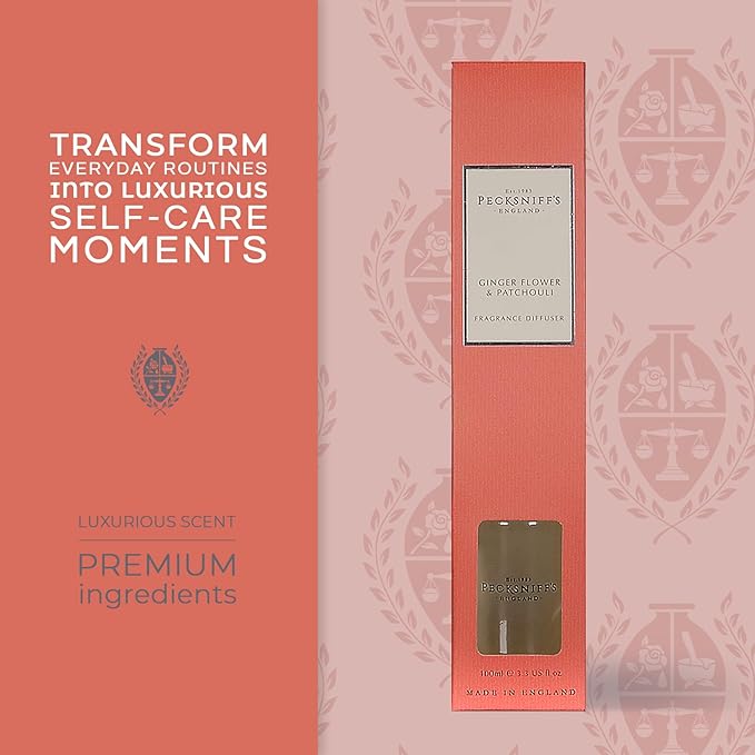 Pecksniff's Classic Diffuser Set, Luxurious Gingerflower & Patchouli Fragrance Diffuser Scent, 100 ml/ 3.3 fl oz