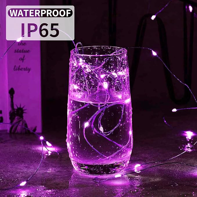 Aogist 24 Pack Fairy Lights 3 Modes 7ft 20 LED Waterproof,Battery Operated Silver Wire Firefly Starry Moon Mini String Lights for Mason Jars Christmas DIY Crafts Wedding Party Bedroom,Pink