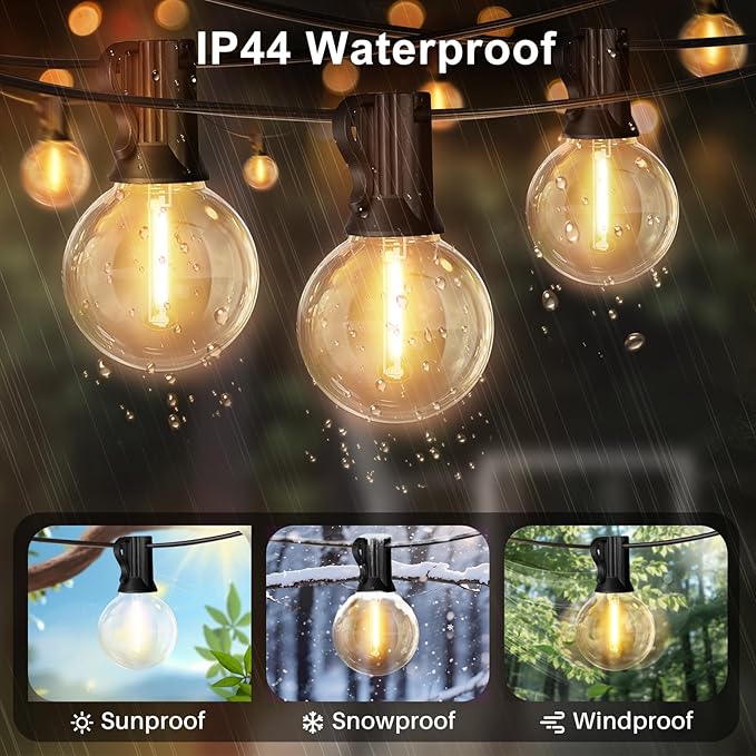 LAMPHOME LED Outdoor String Light, 51 Feet Patio Lights with 25+2 Edison Shatterproof Bulbs(2 Spare), UL Waterproof Outside Lights connectable Dimmable for Backyard Porch Decor