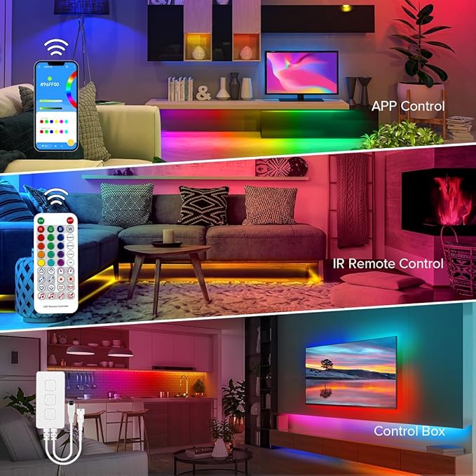 BTF-LIGHTING FCOB WS2811 IC RGB COB LED Strip 16.4FT Chasing Color Tape Light Kit DC24V 630LED/m 10mm Width Dream Color Bluetooth Sync Music Controller for Bedroom, Party, Christmas Decor White PCB