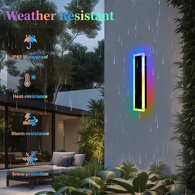 2 Pack RGB LED Outdoor Long Wall Lights,24 inch Modern Outdoor Light Fixture,Dimmable Exterior Linear Lighting Fixtures,RGB Long Linear Wall Light with Control Remote for Patio,Porch,Garage