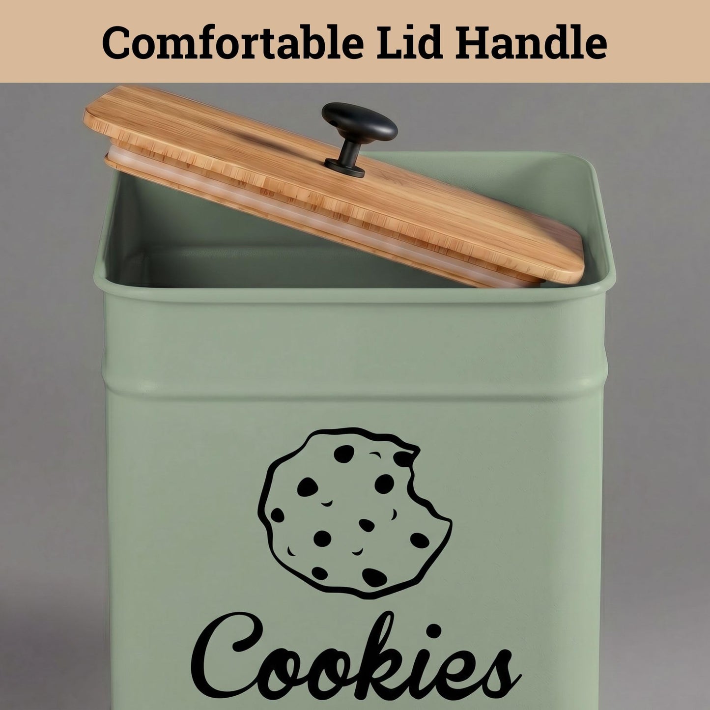 Cookie Jar with Airtight Lid - 1 Gallon - 6"D x 8""H Green Iron Cookie Tin with Bamboo Lid - Large Cookie Jars with Lids Airtight - Farmhouse Cookie Jars for Kitchen Counter Decorative - Cookies Jar"