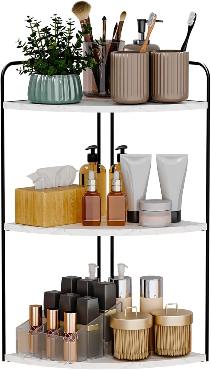 Forest Angle Bathroom Counter Organizer,Countertop Organizer,Vanity Organizers,Bathroom Storage,Bathroom Sink Caddy,Counter Shelf,Corner Counter,Corner Shelves(Black-White Marble)