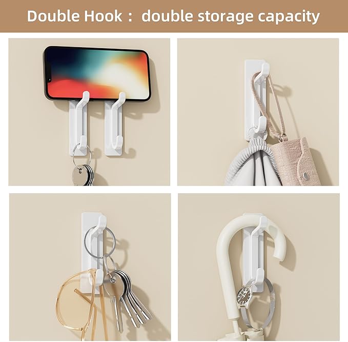 pickpiff Wall Hooks for Coat and Towel: 13LB Strong Adhesive Door Hanger Stick on, White 6 Pack