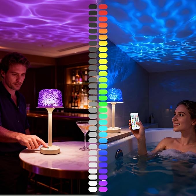 Waterproof Shower Lamp, Spa-Like Bathroom Light, Rechargeable Cordless Lamp with Touch & Remote Control, 16 Color Ocean Wave Projector, Shower Light for Inside Shower & Bathtub