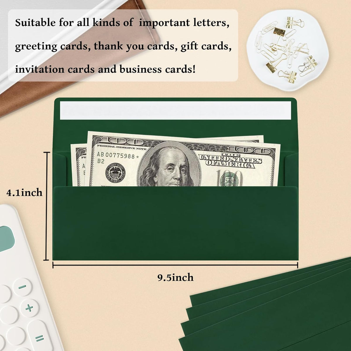200 Pack #10 Business Envelopes, Dark Green Standard Envelopes Self Seal, Letter Size Mailing Envelopes for Checks Letters Invoices Christmas Birthday Graduation Wedding, 4 1/8 x 9 1/2 Inch