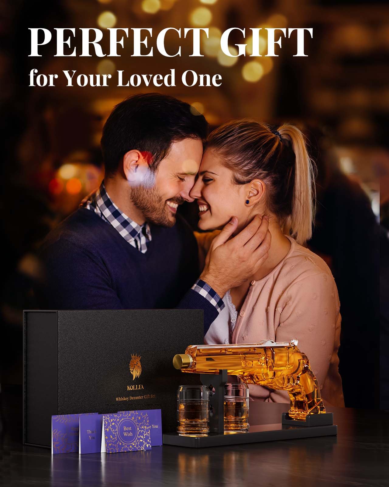 Gun Whiskey Decanter Sets for Men, Kollea Liquor Decanter Set with Gun Shot Glass, Unique Birthday Gifts for Men Dad, Cool Anniversary Christmas Gift for Him Husband, Dispenser for Bar Drinking Party