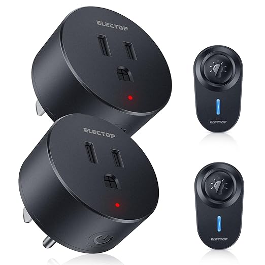 Remote Control Outlet, 15A/1500W Wireless Outlet Power Switch, No Wire Long Range Electrical Switch Plug On/Off for Lights, Fans, Christmas Lights, Household Appliance, 4000V Anti Surge Black, 2 Pack