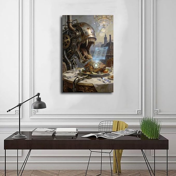 Framed Steampunk Fantasy Wall Art for Living Room And Dining Room Vintage Industrial Decor 24x36inch(60x90cm)