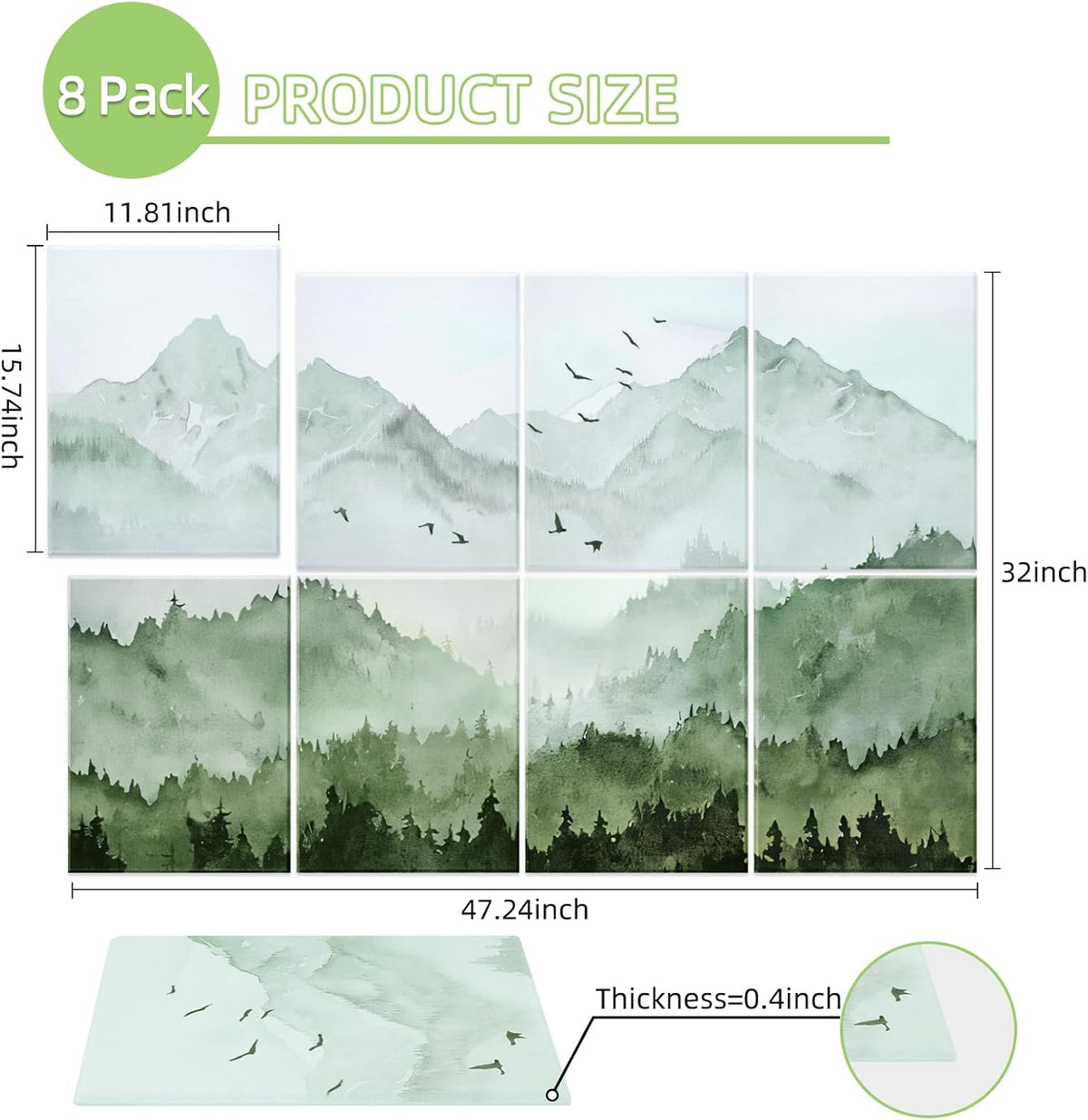 Art Acoustic Panels 8 Pack, Sound Proof Panels for Walls, 48"X32" Self-adhesive Sound Absorbing Wall Art, Decorative Acoustical Panels, Acoustic Treatment for Recording Studio(Misty Forest)
