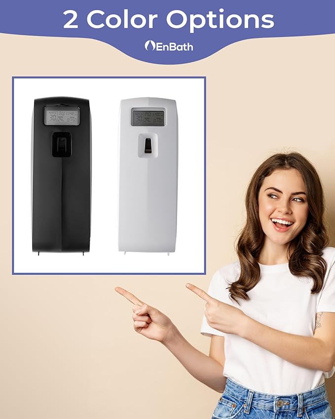 Programmable Commercial Air Freshener for Businesses or Home, Black LCD Automatic Bathroom Air Freshener Spray Dispenser- Schedule by Day, Time Period, Spray Frequency- Plus Days to Refill Countdown