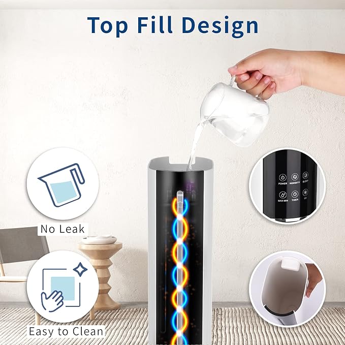 Ultrasonic Cool Mist Humidifier for Large Room Bedroom, Top Fill Humidifier(9L/2.38Gals) for Baby Adults, Smart & Remote Control, Last 60 Hours