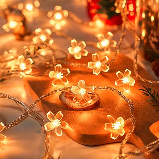 Decorative Flower String Lights Plug in for Bedroom, Connectable 33ft 100 LED Soft Cherry Blossom Fairy Light for Patio Room Dorm Wedding Party Christmas Tree Hanging Decorations, Warm White