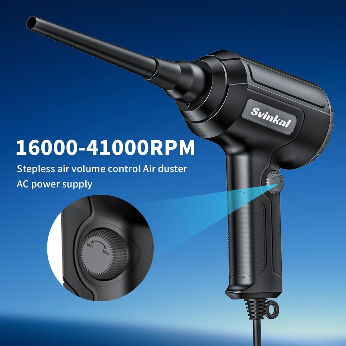 Electric Air Duster, 500W High Power with 40000RPM, Stepless Speed, 6oz Blowing Power, Ideal Canned Air Replacement for Cleaning Keyboards, Electronics, PC, and More