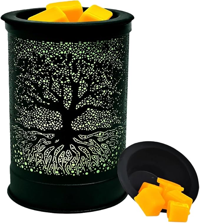 ASAWASA Metal Wax Warmer for Scented Wax,Electirc Wax Melt Warmer Candle Burner with 7 Colorful Changing Lights & 1 Silicone Dishes for Office Home Decor(Colorful Banyan)