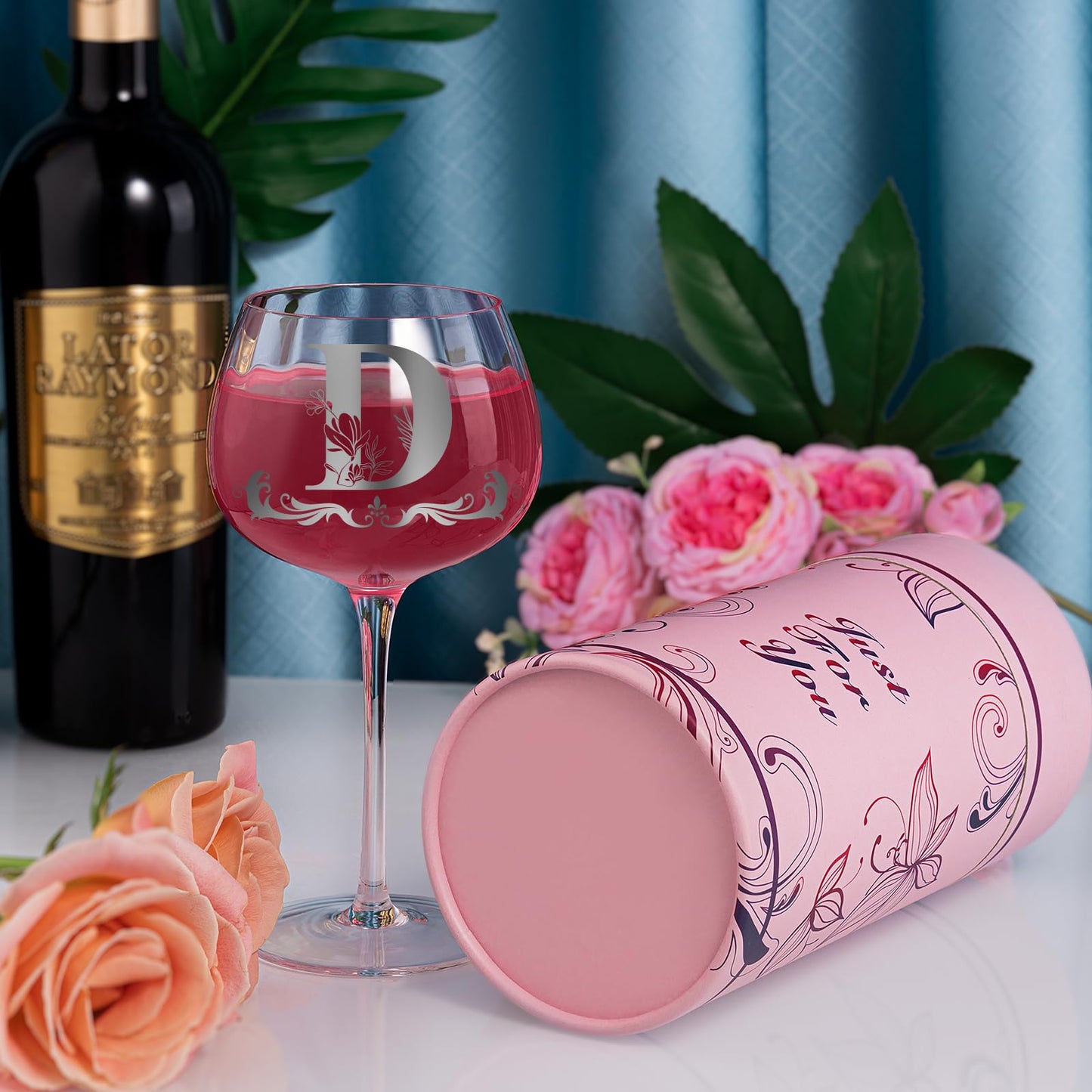 Personalized Monogram Gifts for Women - Customized Initial A-Z Wine Glass, Unique Birthday Christmas Gifts for Her, Mom, Wife, Sister, Daughter, Friend (Letter D)