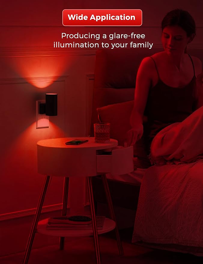 L LOHAS LED Red Night Light, Night Lights Plug into Wall, LED Night Lights with Light Sensor, Sleep Aid Red, Dimmable Night Light for Christmas, Holiday Decor, Hallway, Bedroom, 2 Pack