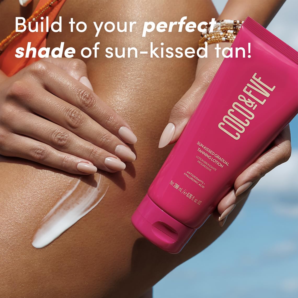 Coco & Eve Sun-kissed Gradual Tanning Lotion - Natural Sunless Moisturizing Tanner with 72H Hydration & Streak-Free, Buildable Glow. Skincare-Infused with Antioxidants and Hyaluronic Acid (6.76 fl oz)