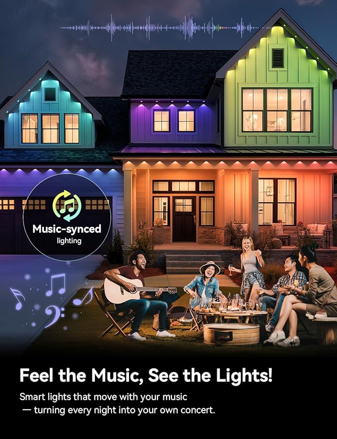 Permanent Outdoor Lights, 400ft RGB+IC Smart Outdoor Lights for House with 200 LED, IP67 Waterproof LED Light for Outdoor Decorations, Work with Remote, APP