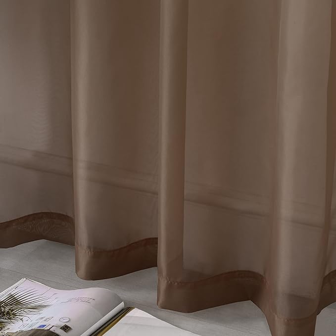 DUALIFE 2 Panels Chocolate Brown Semi Sheer Window Curtains Elegant Grommet Top Window Voile Drapes/Treatment Panels for Bedroom Living Room (52X96 Inches)