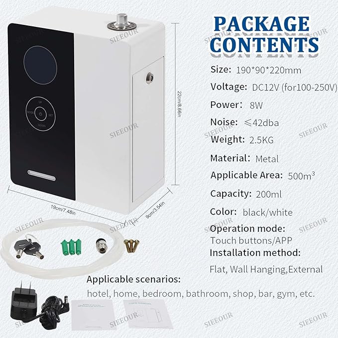 Commercial Fragrance Diffuser, HVAC Aroma Compatible, Smart Air Diffuser 17657 Cu Ft, Waterless Essential Oil Diffuser, 6.76 Oz, WiFi Bluetooth App Controlled Silent for Hotel Spa(Black)