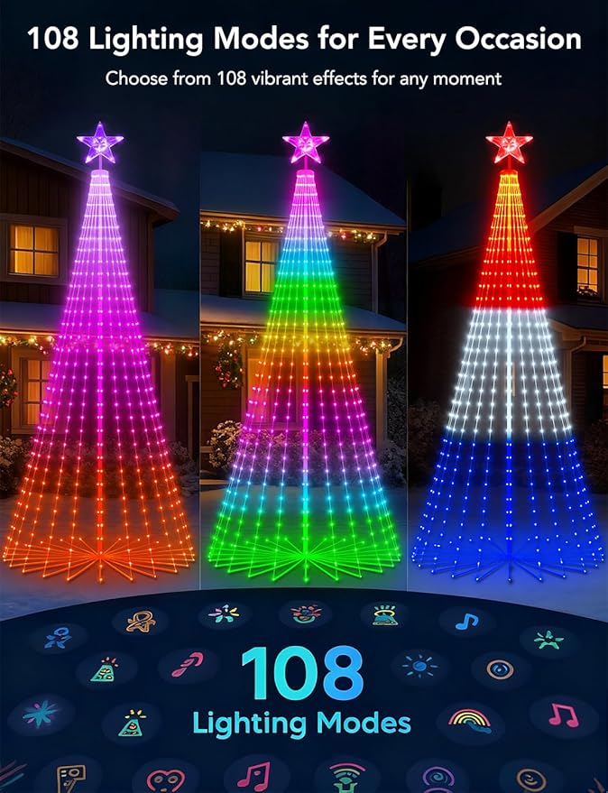 Popotan Smart RGB Christmas Cone Tree, 7FT 295 LED Lighted Christmas Tree App Control, Color Changing Outdoor Christmas Tree with Lights, Prelit Xmas Tree Music Sync Waterproof for Indoor Outdoor