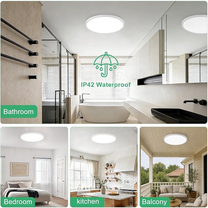 20 Inch Large LED Flush Mount Ceiling Light Fixture,45W,4600LM,3000K/4000K/6000K CCT Selectable,0.9 inch Super Slim Round Ceiling Light for Bedroom,Hallway,Kitchen (Dimmable White 2PK)
